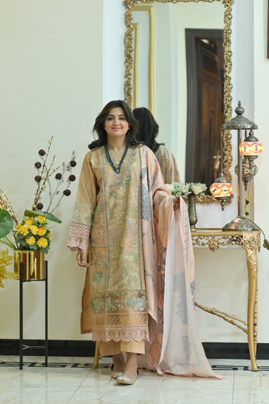 Dark Beige Elegance – Fully Embroidered Khaddar Suit
