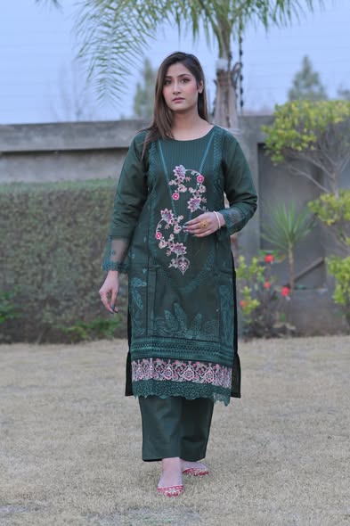 Bottle Green Beauty in Khaddar