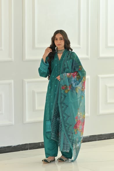 Embroidered Elegance with a Printed Twist