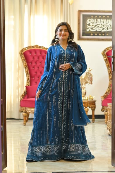 Fancy Sequin Work Maxi – 3-Piece Chiffon Suit